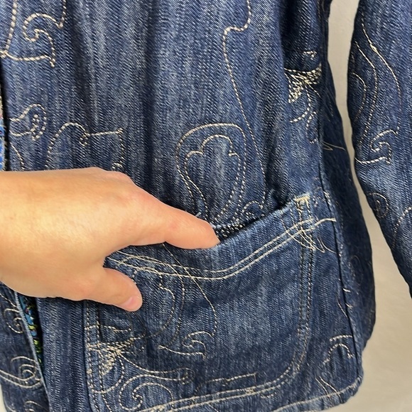 Chicos Reversible Quilted Denim Paisley Button Jacket Womens Size 2 Country Boho - Picture 5 of 13